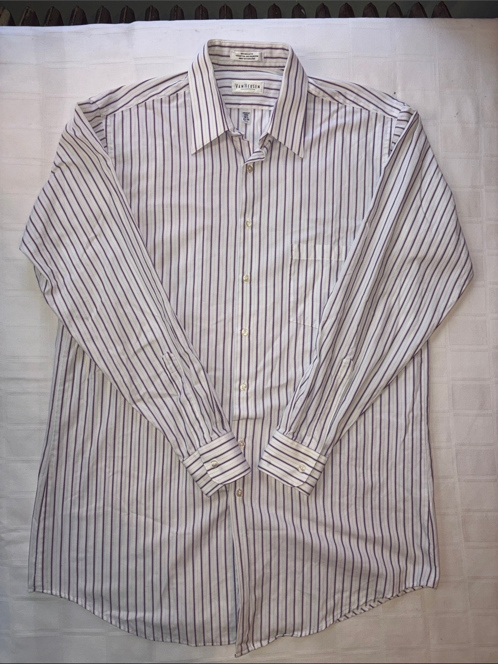 Van Heusen White Shirt with Burgundy Stripes - Classic Dress Shirt